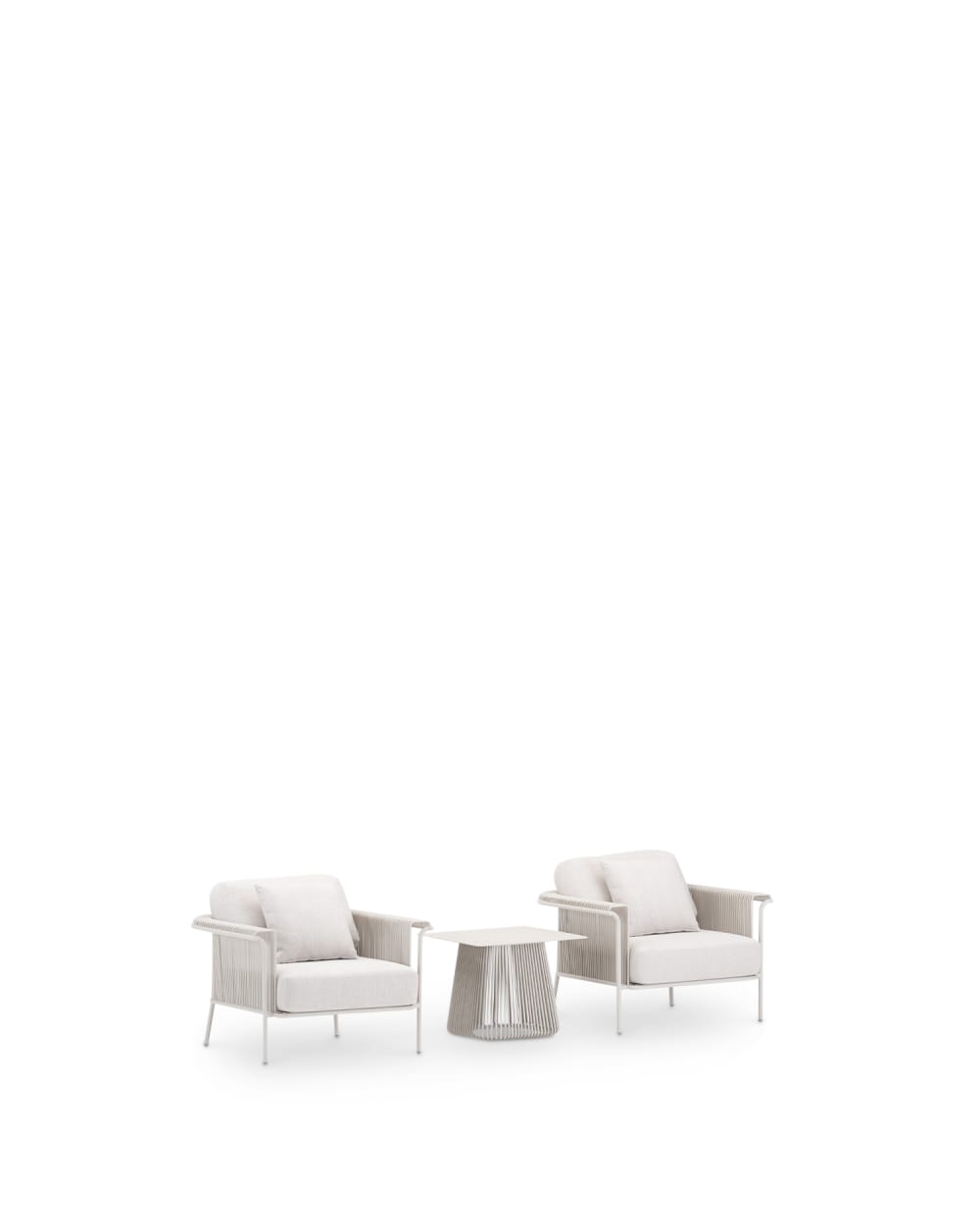 Salon de jardin 2 fauteuils et table basse 60x60 aluminium beige
