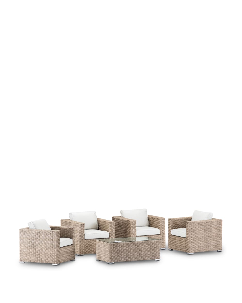 Salon de jardin 4 fauteuils avec table en rotin