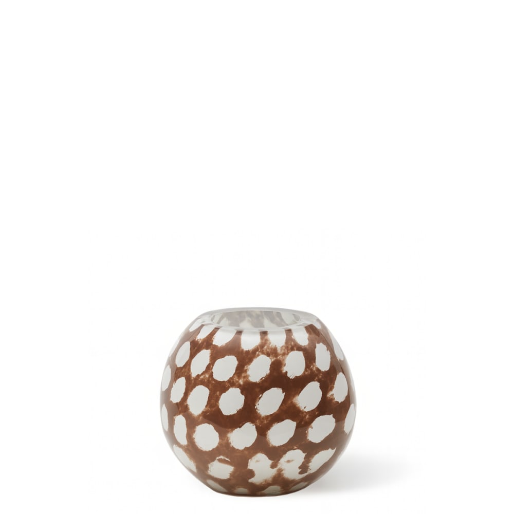 Photophore en verre marron et pois blanc l10 — Beyit
