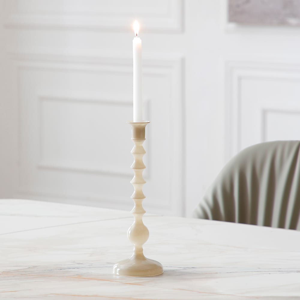 Bougeoir en verre glossy crème h28