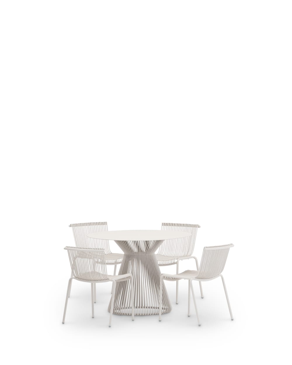 Set de table ronde 99 cm et 4 chaises en aluminium beige
