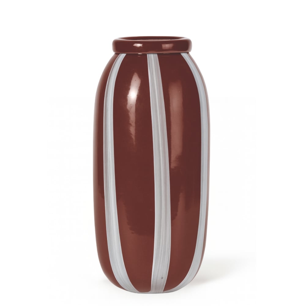 Vase en verre soufflé arrondi marron et blanc h33 — Beyit