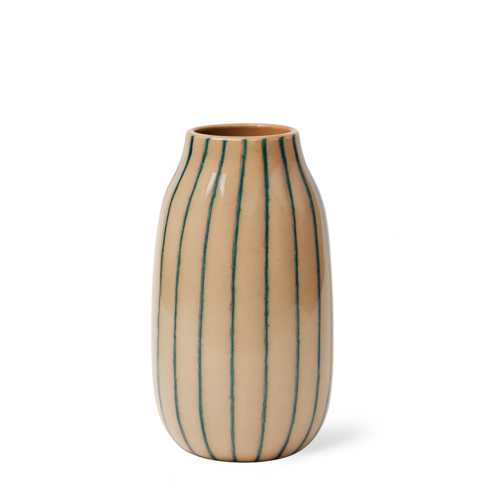 Vase en verre marron et lignes bleues h28 — Beyit