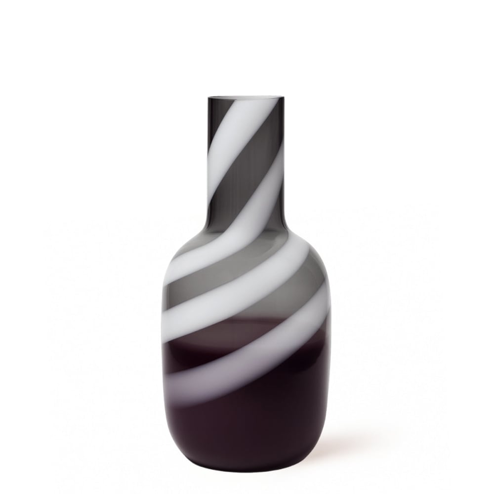 Vase décoratif en verre violet foncé et blanc H40