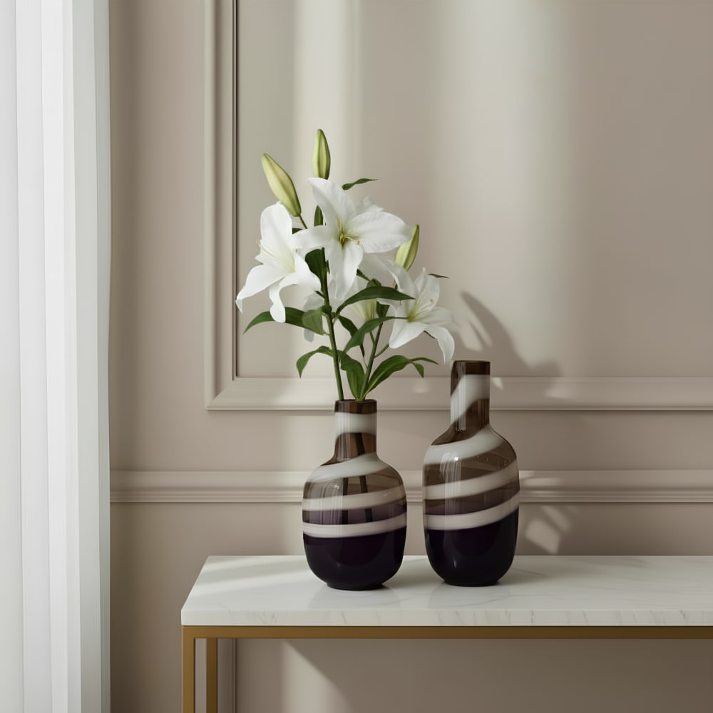 Vase décoratif en verre violet et blanc h40