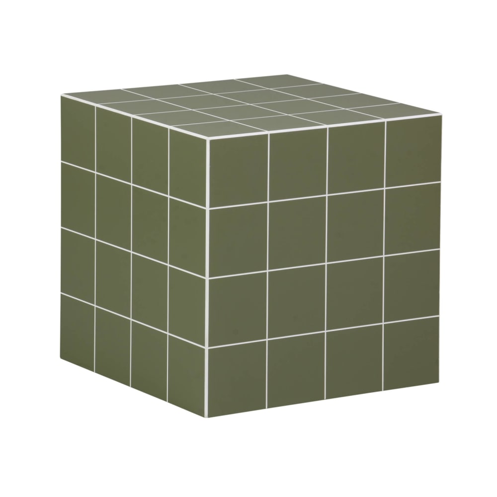 Table basse, table d'appoint cubique imitation ciment kaki 40x40cm