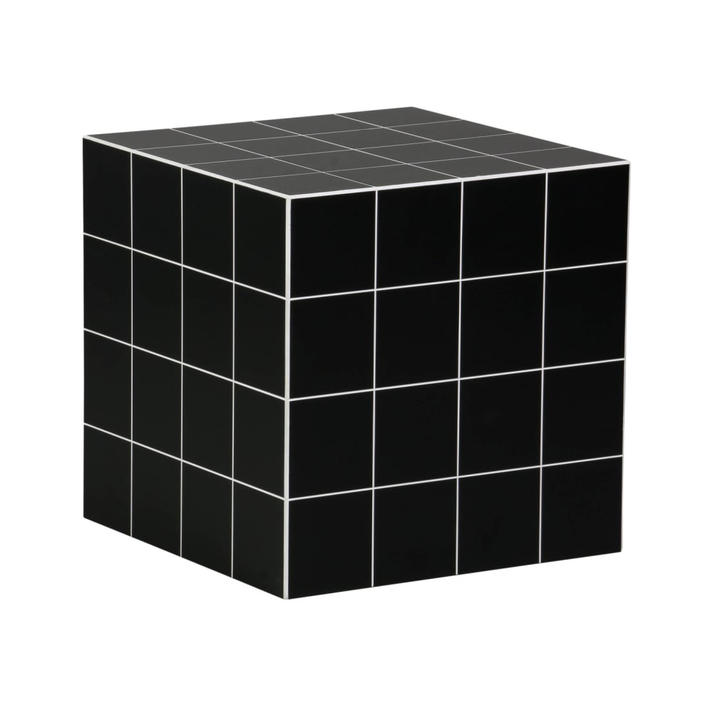 sweeek Couchtisch, kubischer Beistelltisch in Keramik-Optik 40 x 40 cm, style classic chic Schwarz Holz