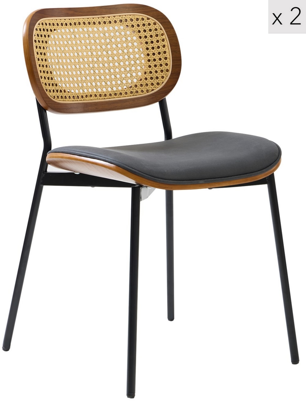 Esszimmerstühle (2er Set) aus Metall und Rattan Schwarz - Maisons