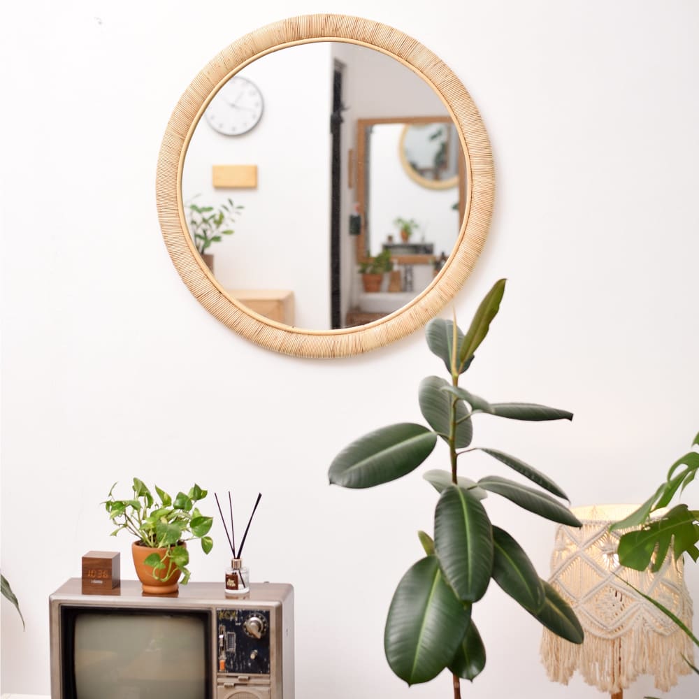 Nordlys Runder Spiegel D75 cm aus Rattan Braun Rattan