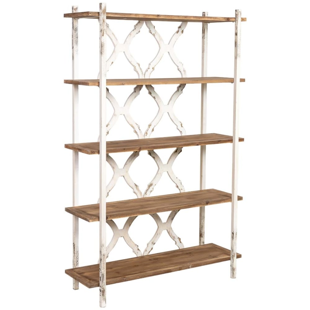 Bibliothèque en bois brun et blanc à 5 étagères 120x42,5x190 cm