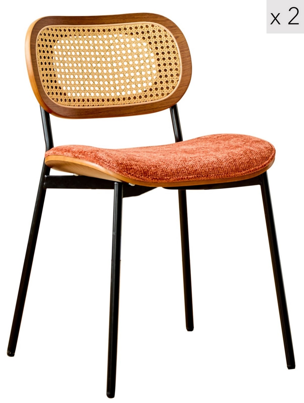 Esszimmerstühle (2er Set) aus Metall und Rattan Terracotta -