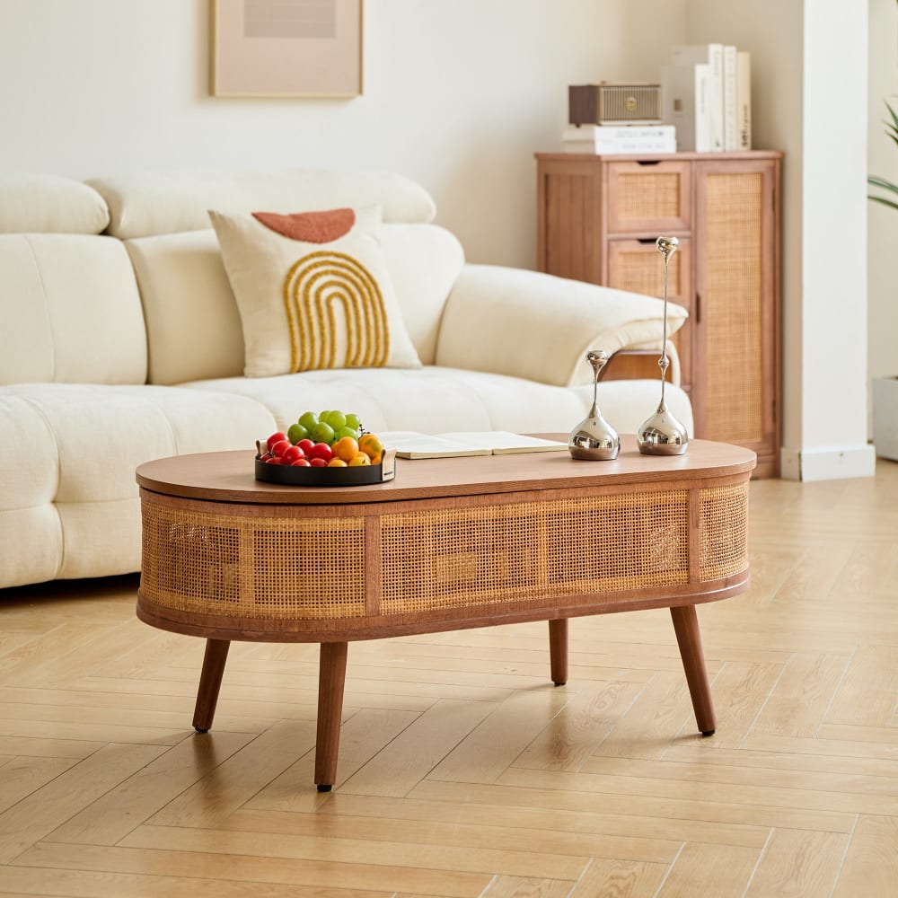 Nordlys Couchtisch aus Nussbaumholz und Rattan style classic chic Braun