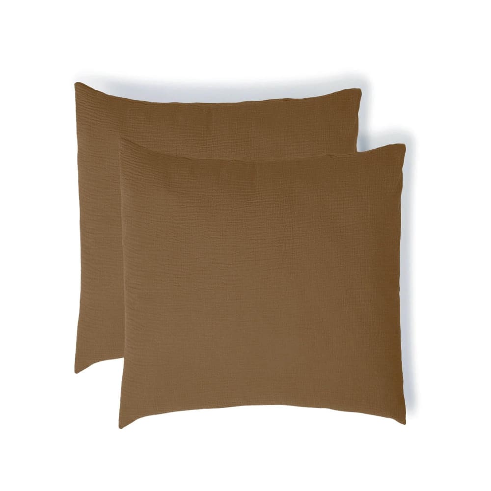 Taie d'oreiller (x2) gaze de coton noisette 65x65