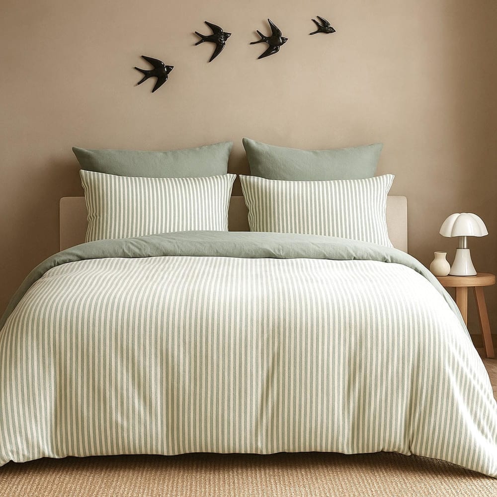 Parure + taies 65x65 coton lavé céladon 240x220+2(65x65)