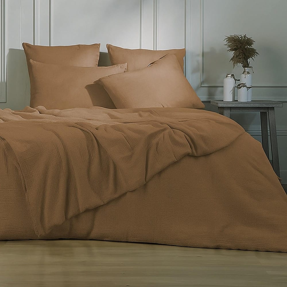 Jeté de lit gaze de coton noisette 230x250