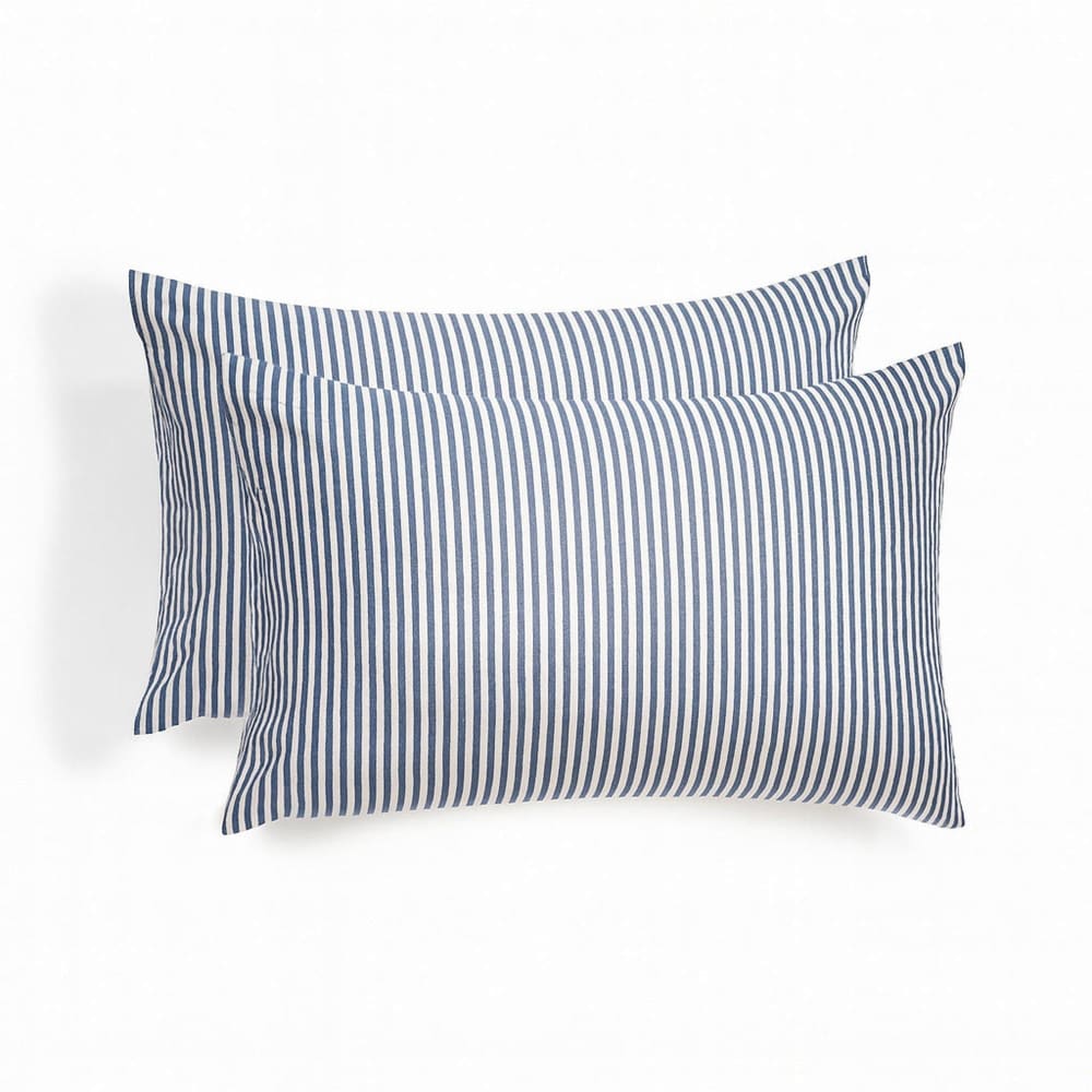 Taie d'oreiller (x2) coton lavé bleu orage 50x70