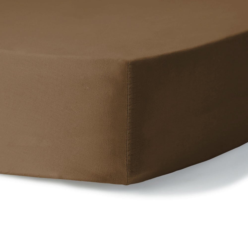Drap housse coton lavé noisette 160x200x30