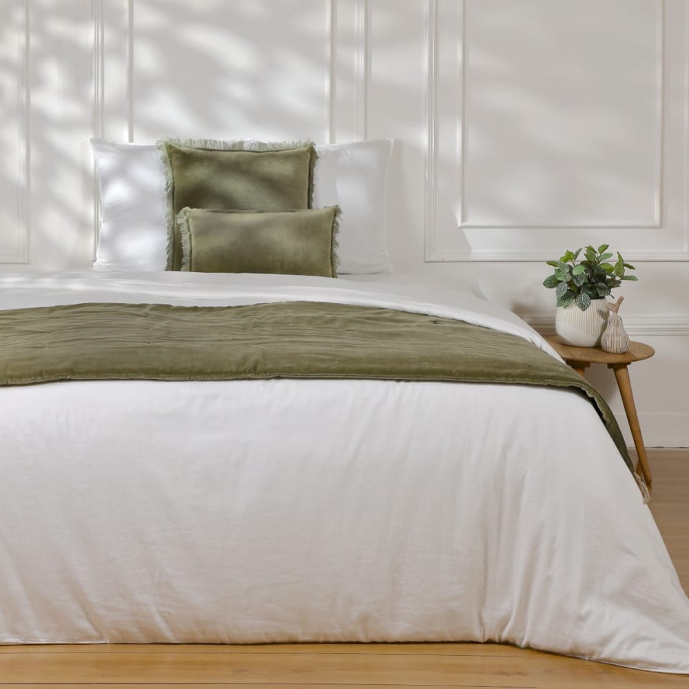 Edredon velours de coton vert kaki 90x200