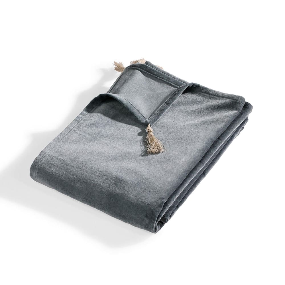 Chemin de lit velours de coton bleu orage 90x200 - Maisons du Monde