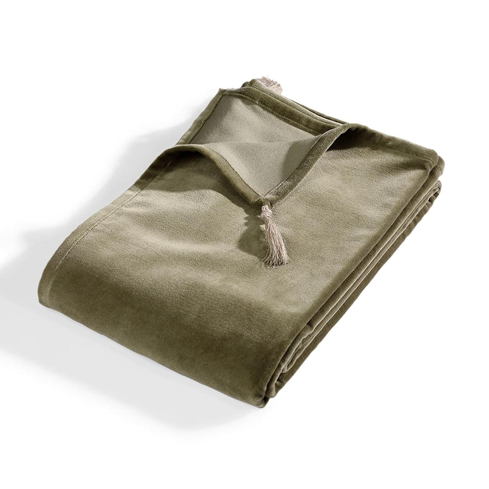 Chemin de lit velours de coton vert kaki 90x200 - Maisons du Monde