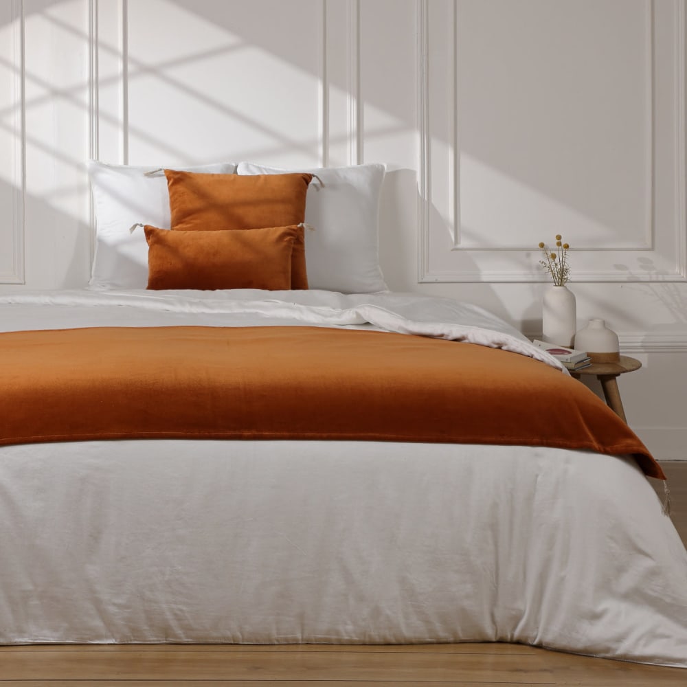 Chemin de lit velours de coton terracotta 90x200