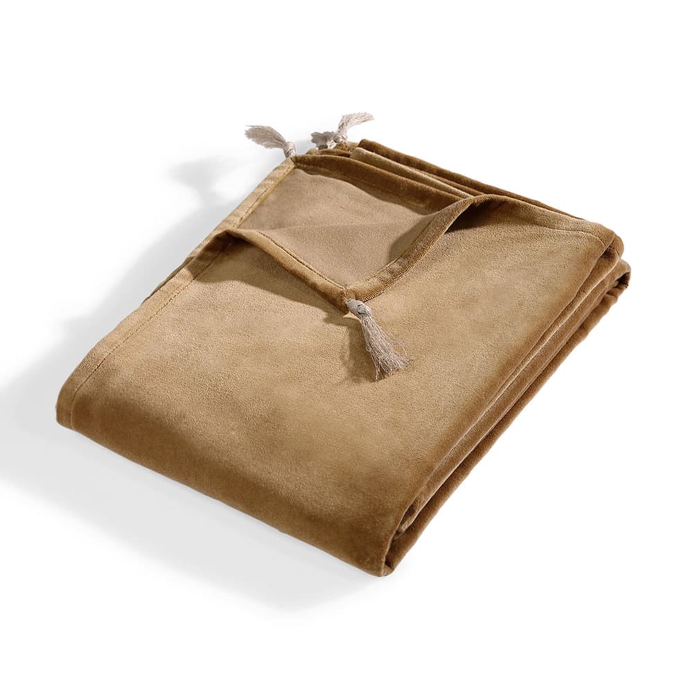 Chemin de lit velours de coton camel 90x200 - Maisons du Monde