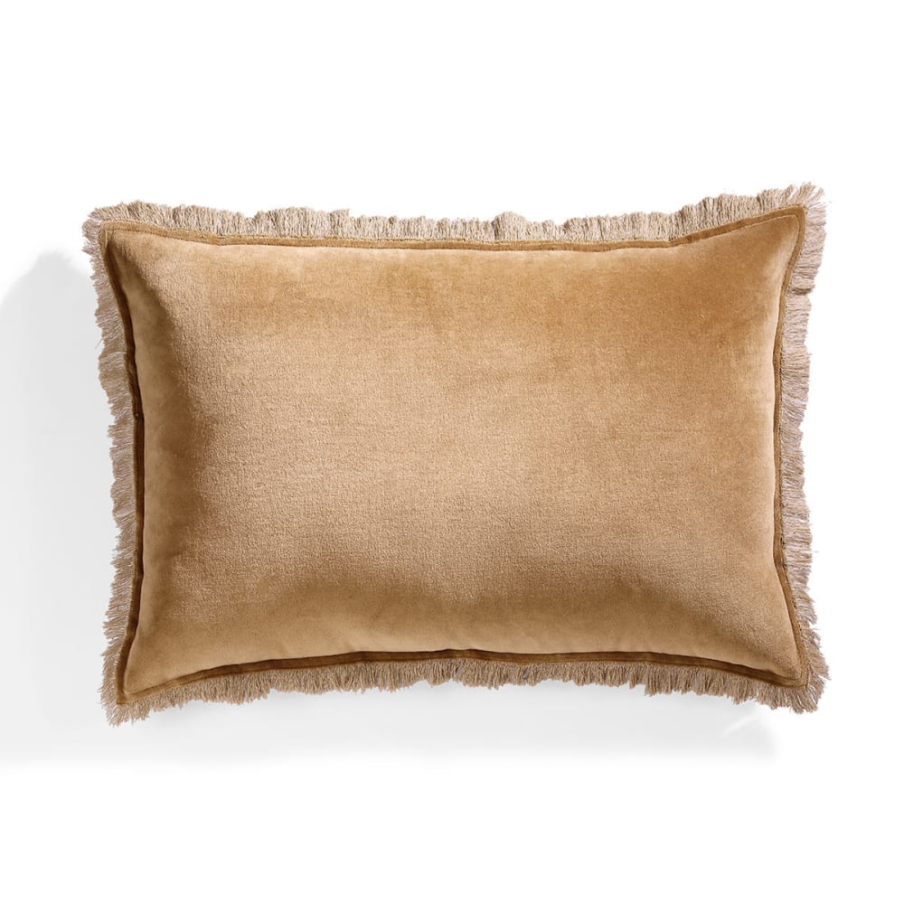 Coussin velours de coton camel 50x30