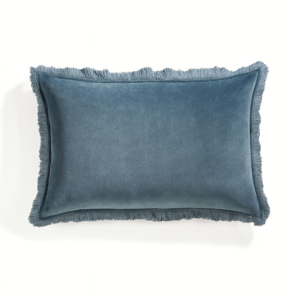 Coussin velours de coton bleu orage 60x40