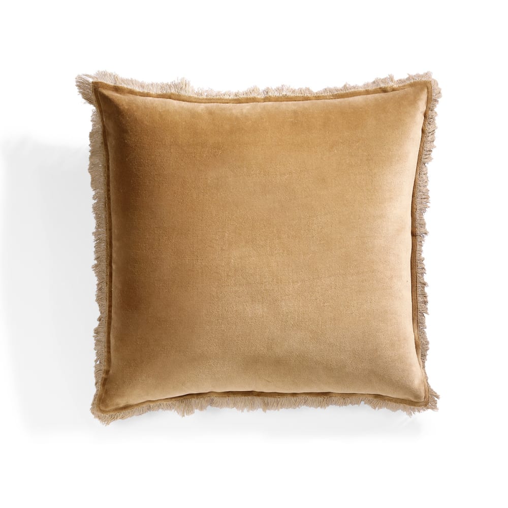 Coussin velours de coton camel 50x50