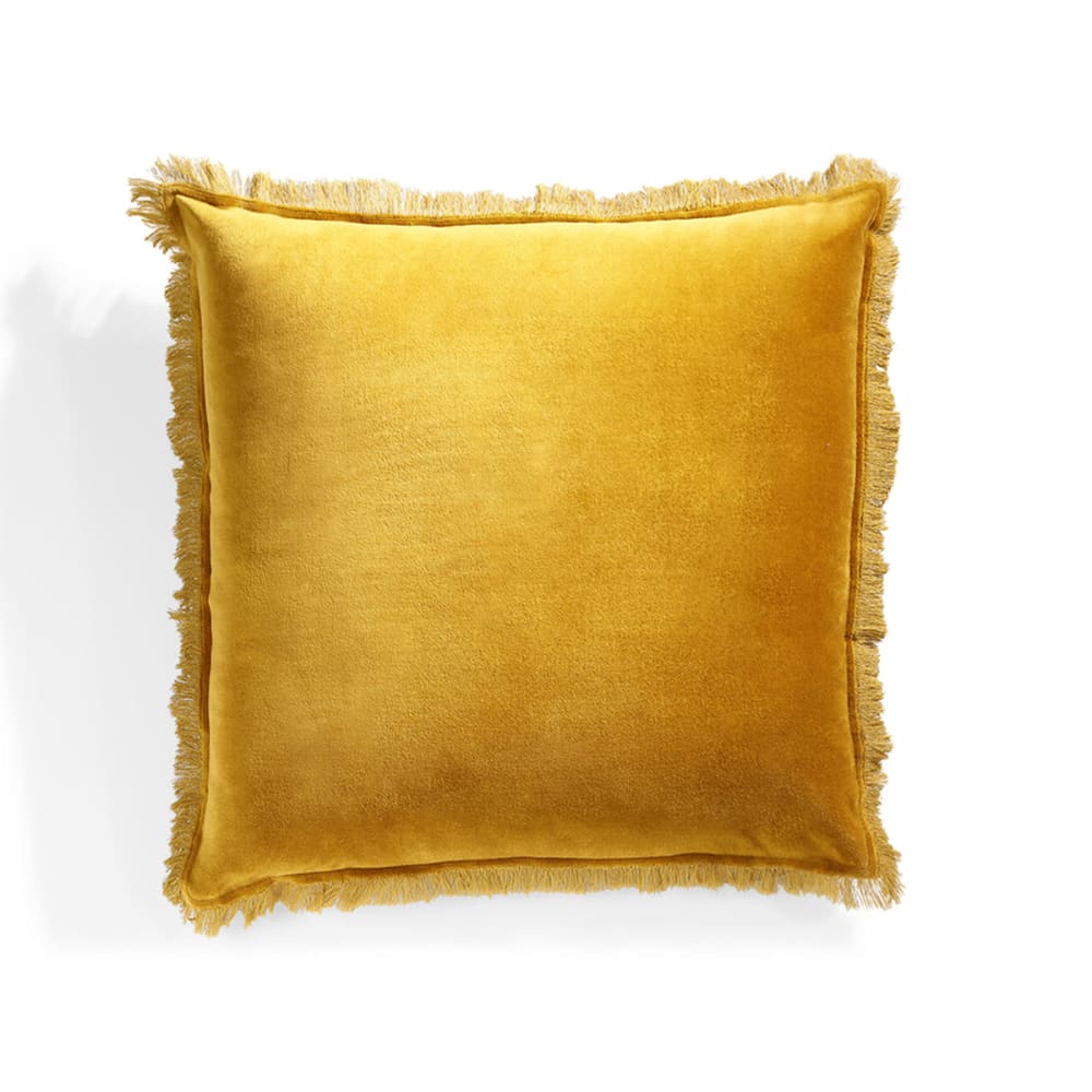 Coussin velours de coton moutarde 50x50