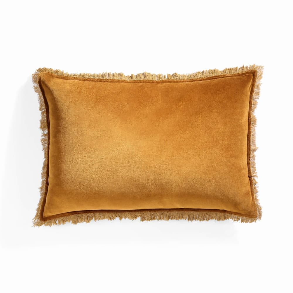 Coussin velours de coton brun tabac 50x30
