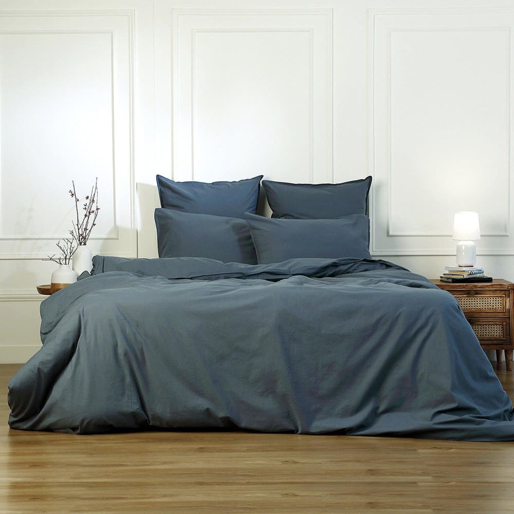 Parure + taies 50x70 coton lavé bleu orage 260x240