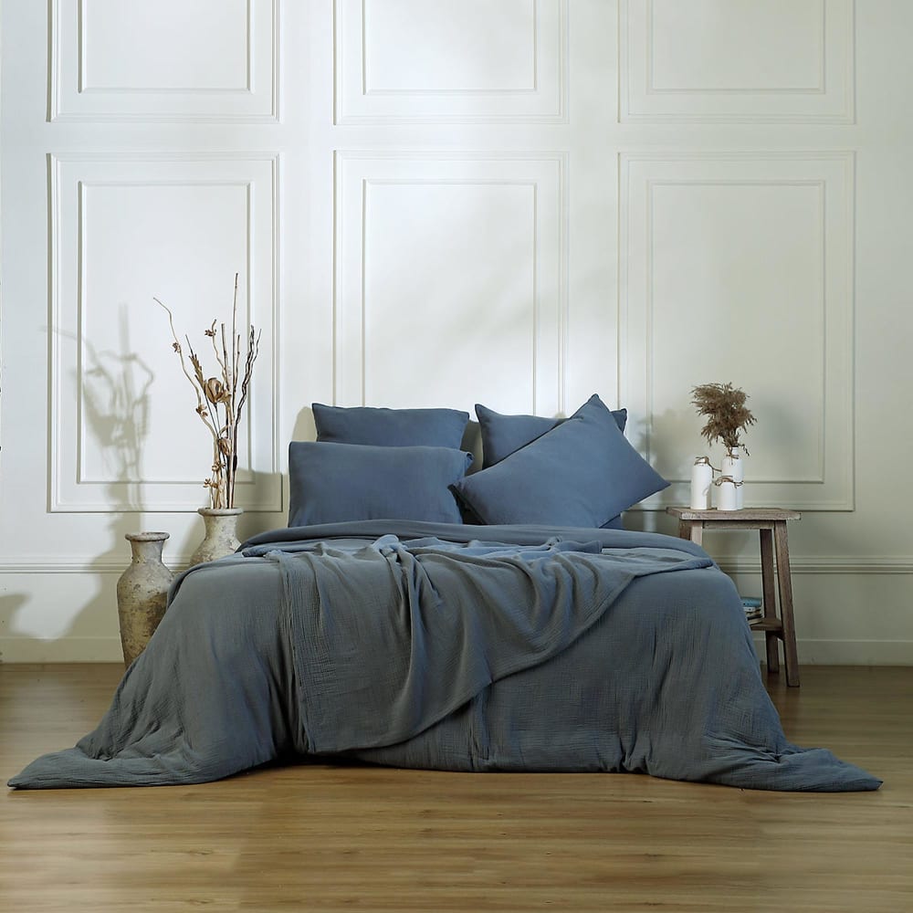 Drap plat gaze de coton 270x300 bleu orage — vue 4
