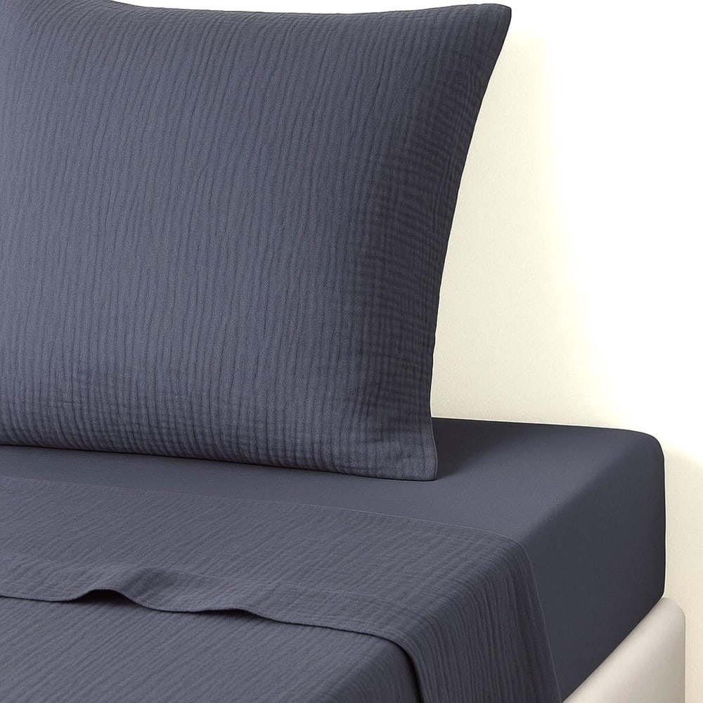 Drap plat gaze de coton bleu orage 240x300