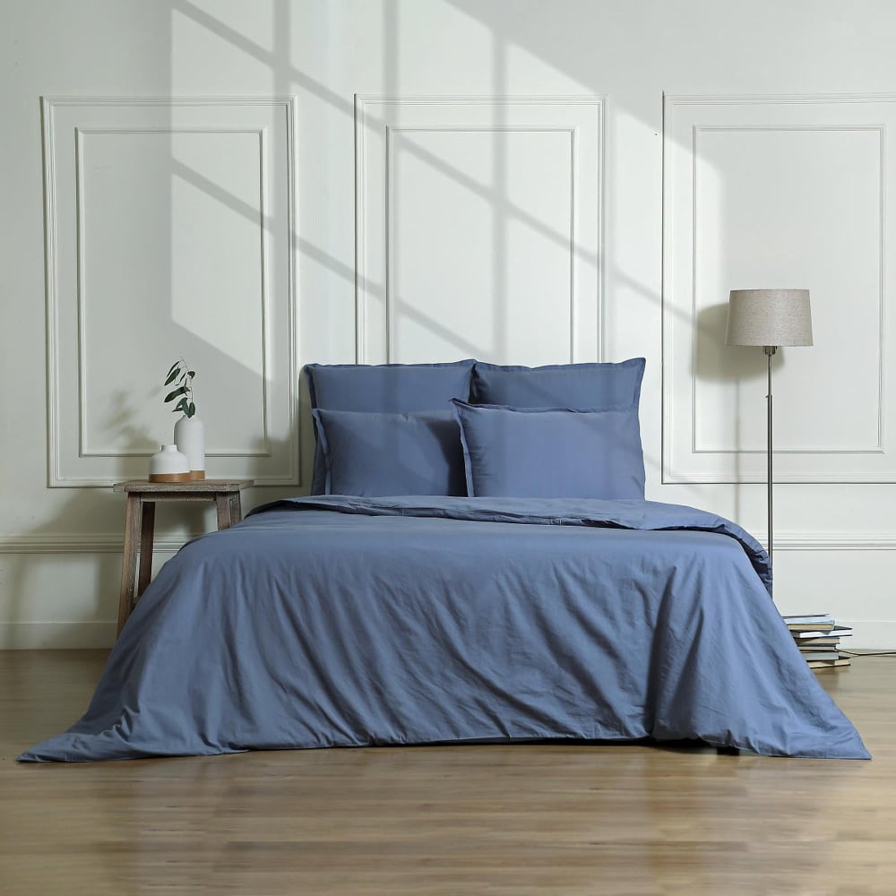Drap plat percale de coton 270x300 bleu denim — vue 4