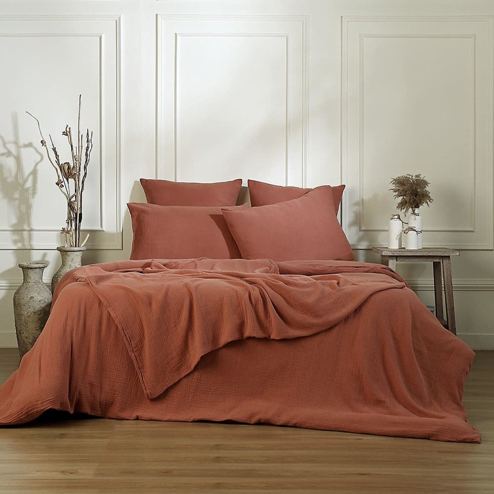 Drap plat gaze de coton 270x300 rouge toscane — vue 4