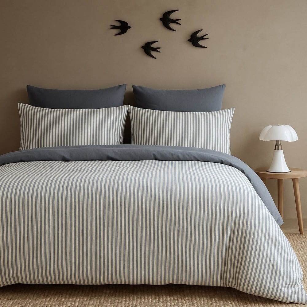 Parure + taies 65x65 coton lavé bleu orage 260x240+2(65x65)