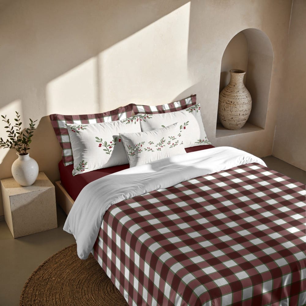Muare Home Bettbezug aus 100% Baumwolle in Rot und Weiß 220x220 cm style landhaus Mehrfarbig Baumwolle
