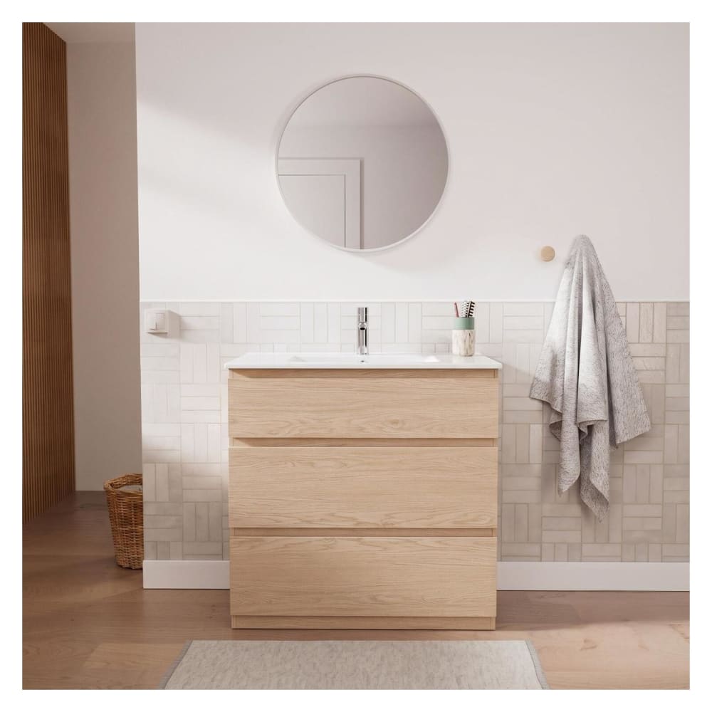Einzelwaschtischunterschrank 80cm - mit Keramik-Waschtischplatte