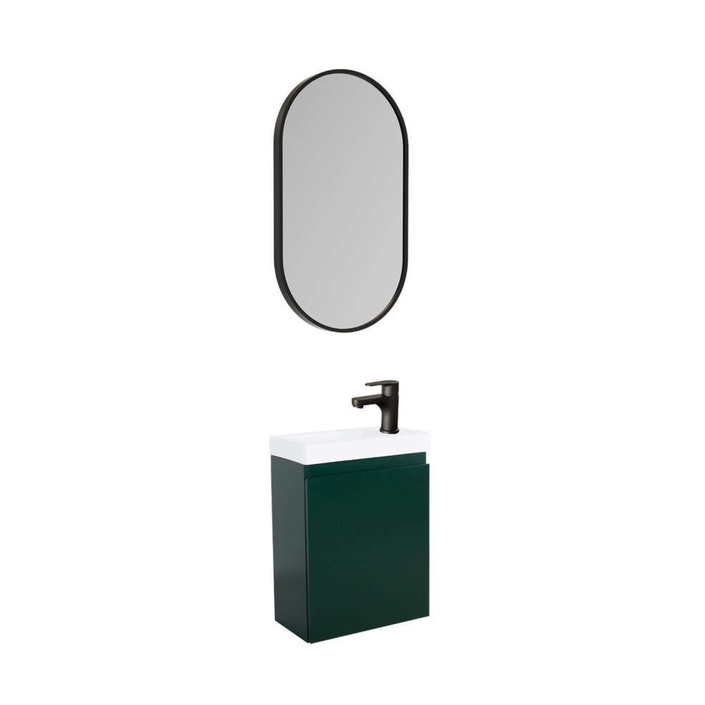 Meuble lave-mains  + robinet noir + miroir ovale
