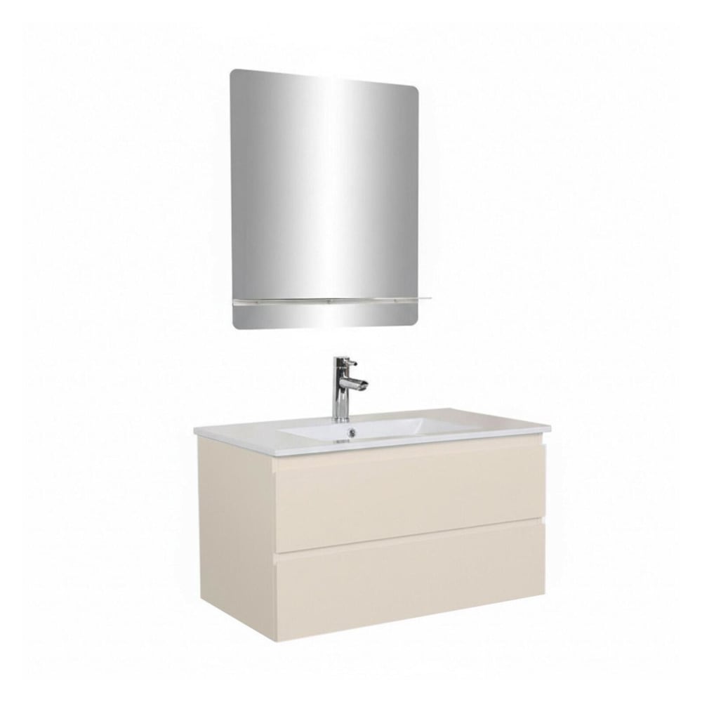 Meuble simple vasque 80cm décor chêne  + vasque+robinet chromé+miroir