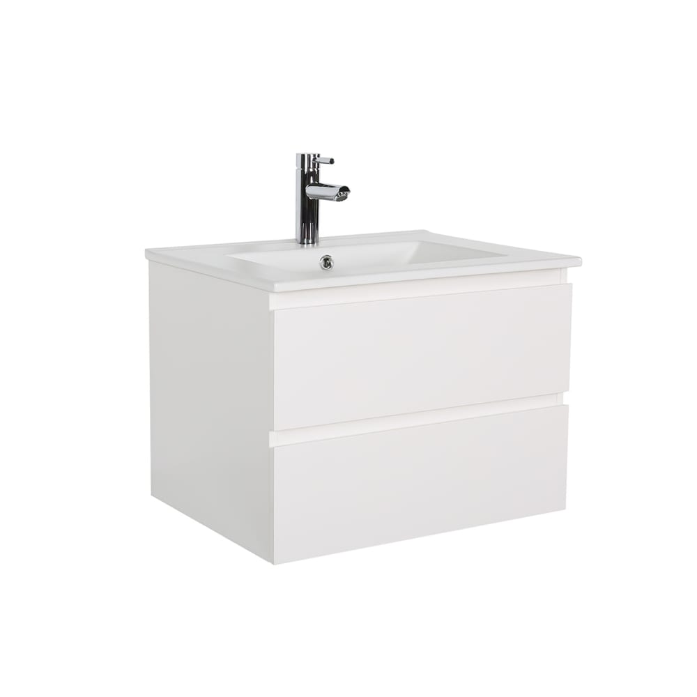 Ensemble simple vasque  60cm avec plan céramique et robinet chromé