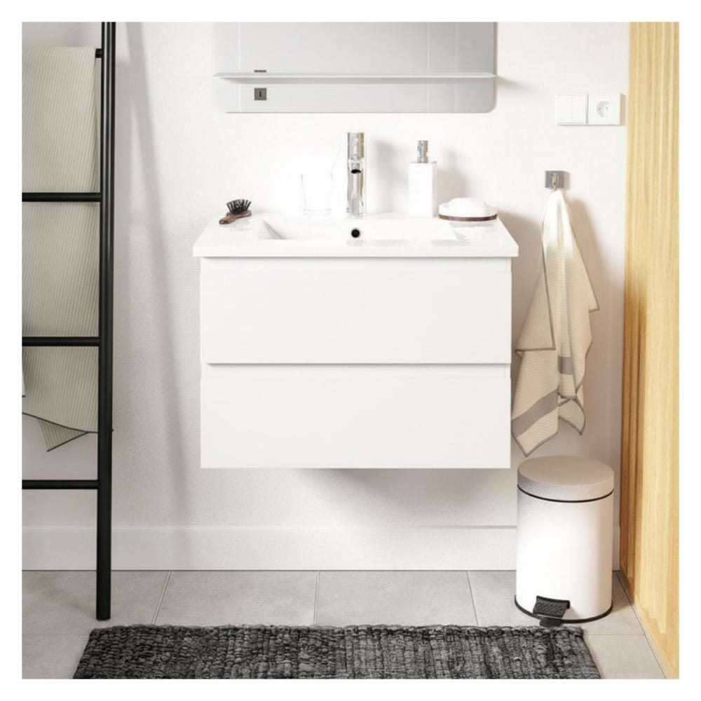Einzelwaschtisch-Set 60 cm mit Keramikplatte und Chromhahn -