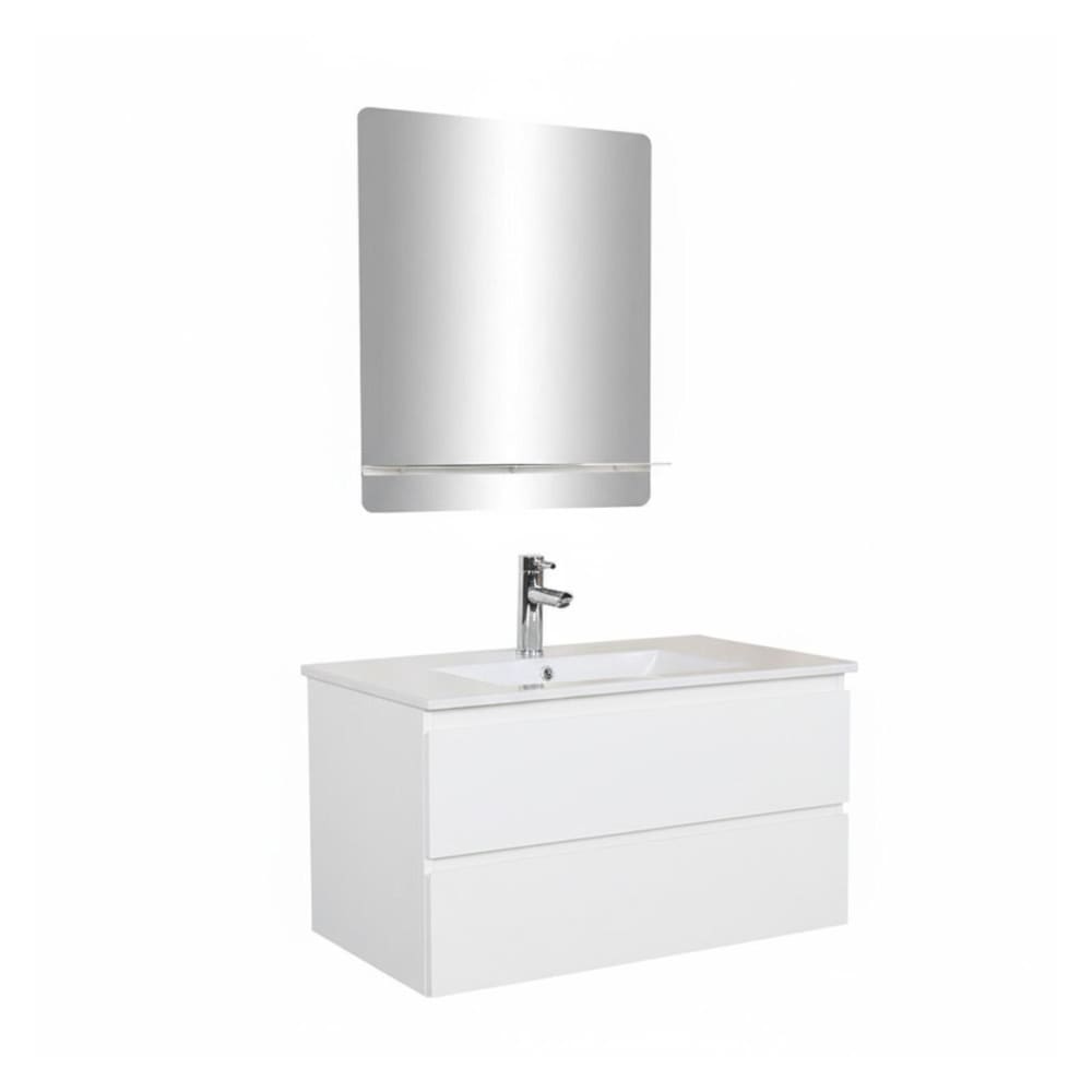 Meuble simple vasque 80cm décor chêne  + vasque+robinet chromé+miroir