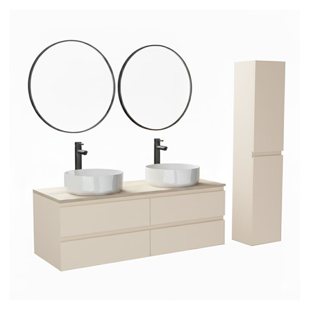 Ensemble meuble double vasque  suspendu avec colonne 120cm