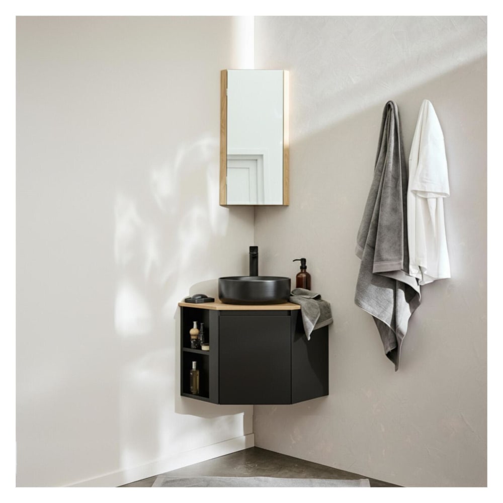 Meuble sous vasque d'angle avec vasque, robinet et armoire SORRENTO