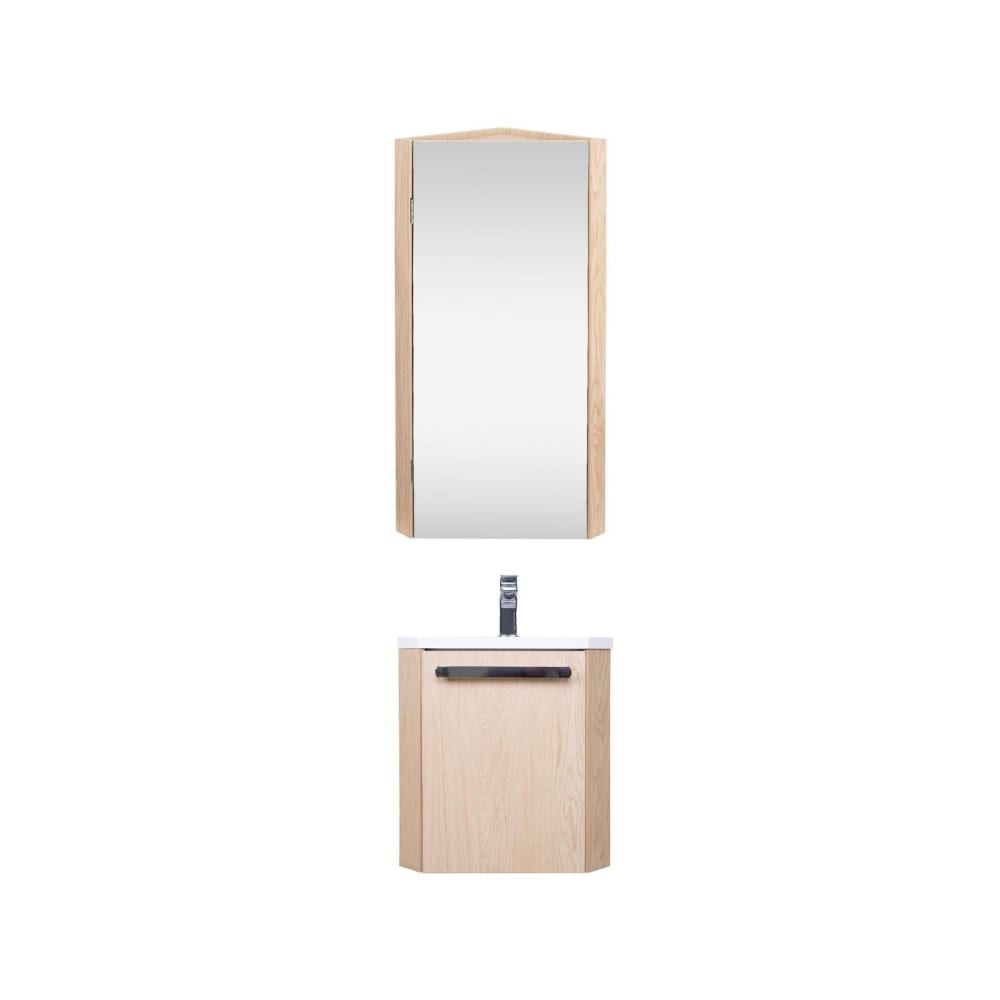 Ensemble lave-mains d'angle  suspendu avec armoire miroir