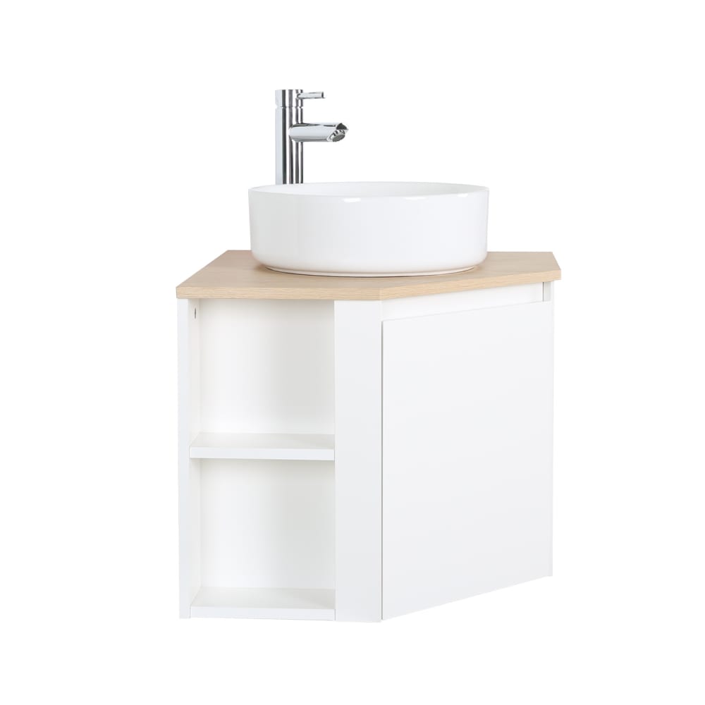 Meuble sous vasque d'angle avec vasque blanche et robinet SORRENTO