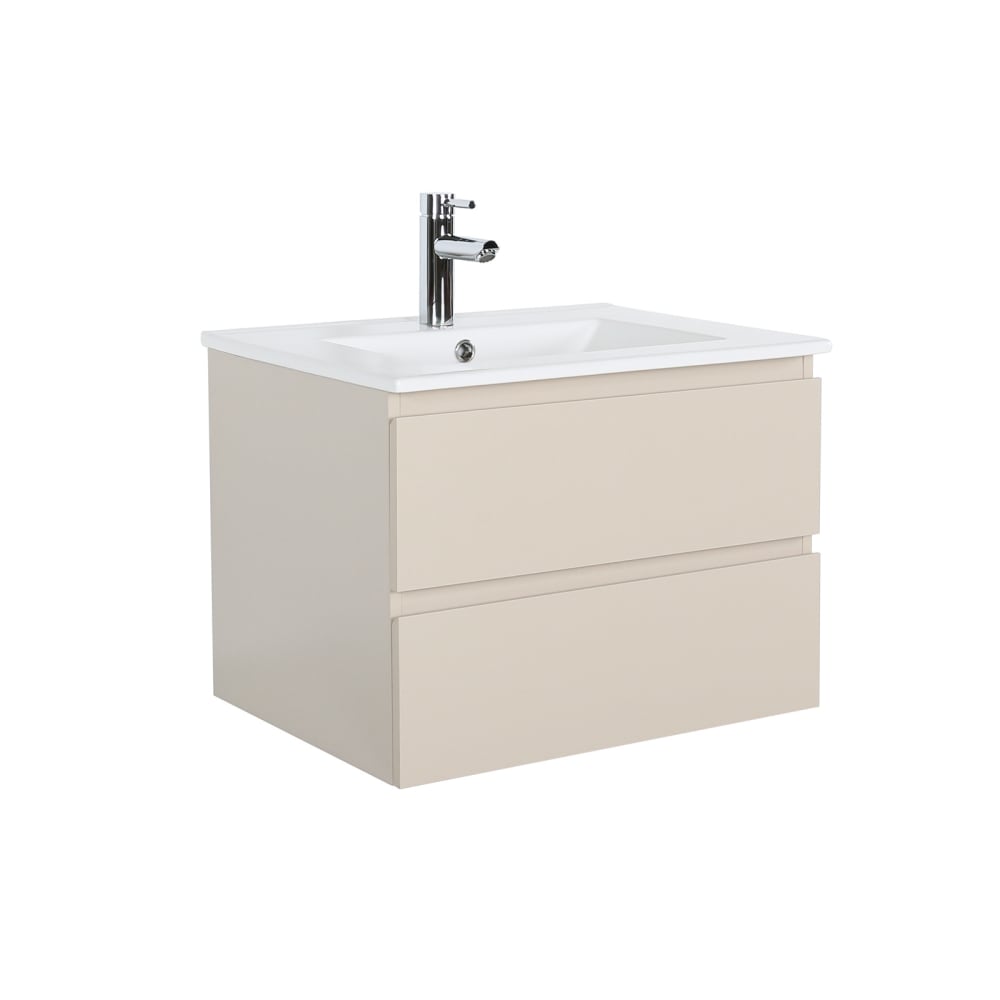 Mob In Einzelwaschtisch-Set 60 cm mit Keramikplatte und Chromhahn Beige Spanplatte