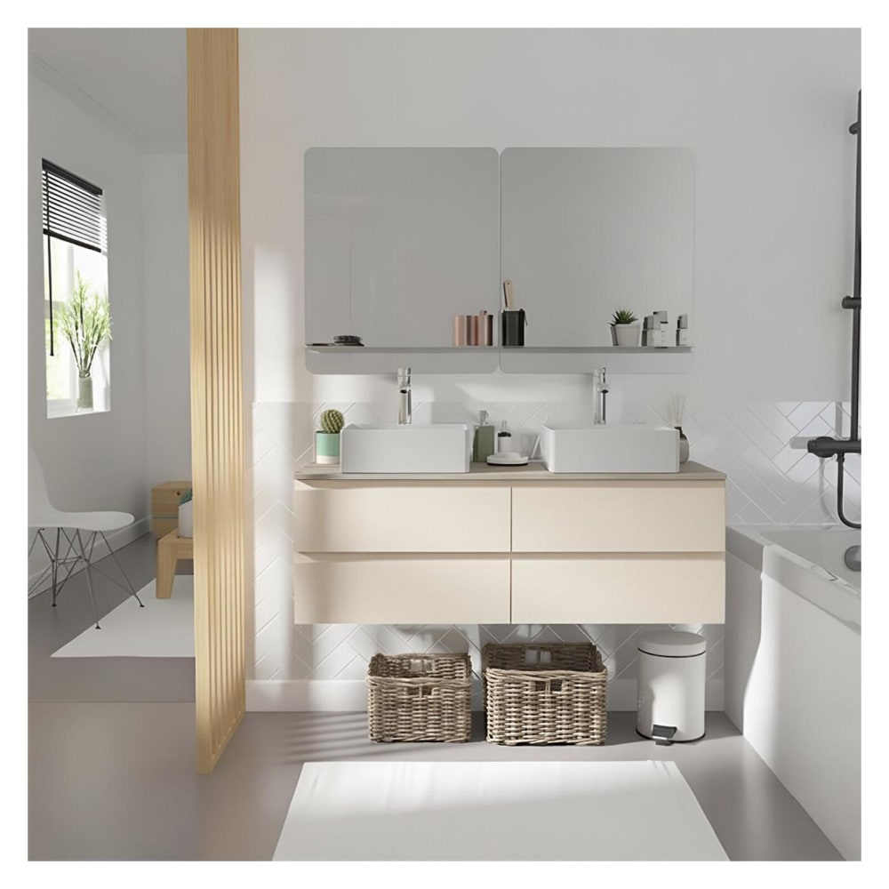 Mob In Doppelwaschtisch 120cm hängend - Holzoptik Arbeitsplatte Beige Spanplatte